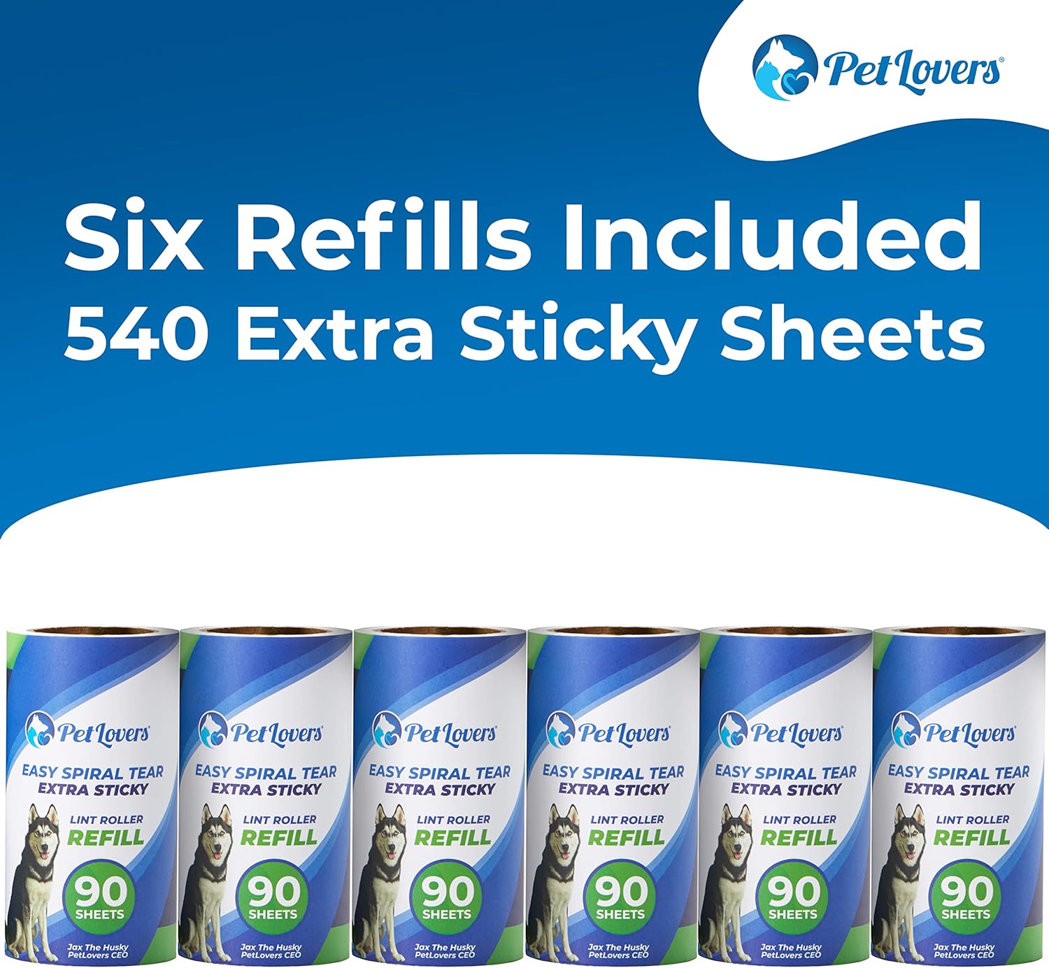 PetLovers Extra Sticky Lint Roller Mega Value Set 450 Sheets for Pet Hair Removal, Dog and Cat Lint Remover 5 Pack