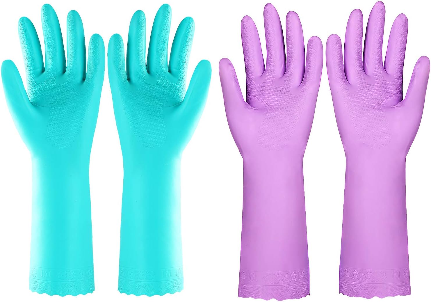 Elgood Reusable Dishwashing Cleaning Gloves with Latex free, Cotton lining,Kitchen Gloves 2 Pairs,Purple+blue Medium