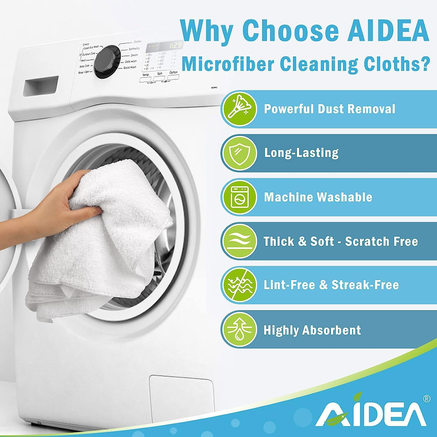 AIDEA Microfiber Cleaning Cloths White-50PK, Absorbent Cleaning Rags, Lint-Free Rags, Kitchen Towels Dusting Cloth, Bar Rags for Cleaning, Cleaning Towels Wash Cloth, Dish Towels White-11.5
