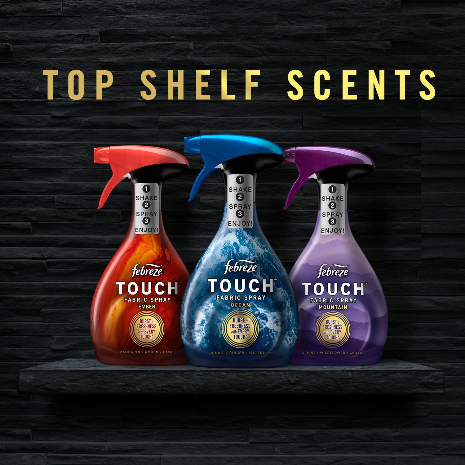 Febreze Touch Fabric Spray, Sneaker Balls Alternative, Couch Cleaner, Refresher Ocean & Mountain, 16.9 oz, Pack of 2,33.8 Fl Oz