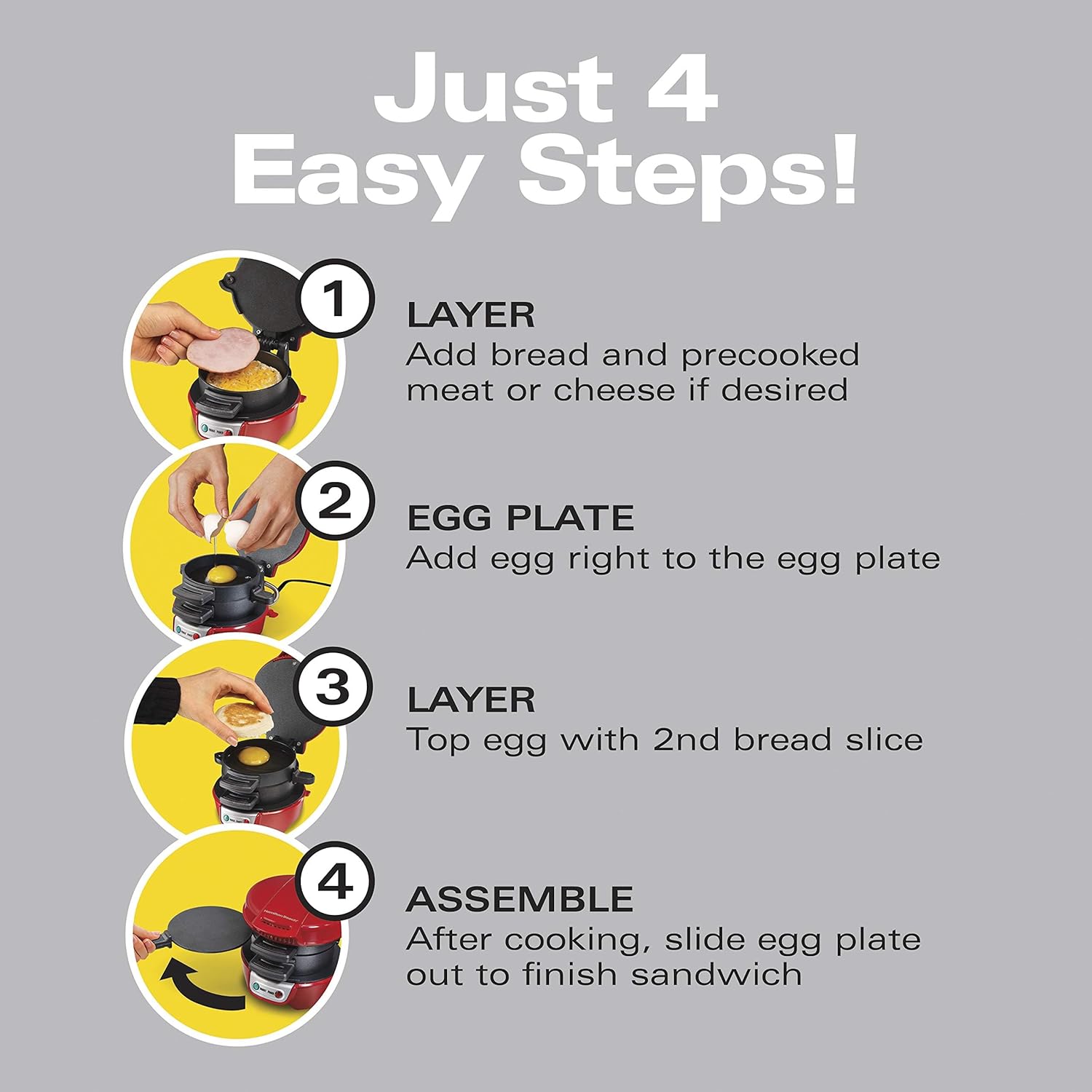 Hamilton Beach Breakfast Sandwich Maker with Egg Cooker Ring, Customize Ingredients, English Muffins, Croissants, Mini Waffles, Perfect White Elephant Gifts, Single, Black