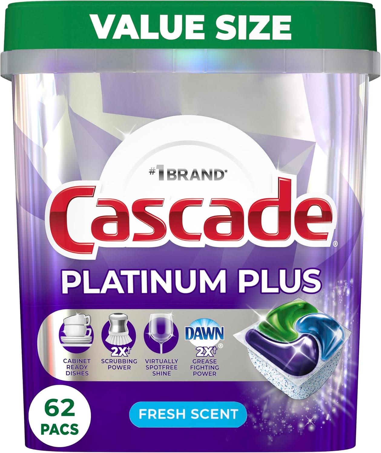 Cascade Platinum Plus Dishwasher Pod, Dish Detergent ActionPacs Dish Pods, Fresh, 52 Count