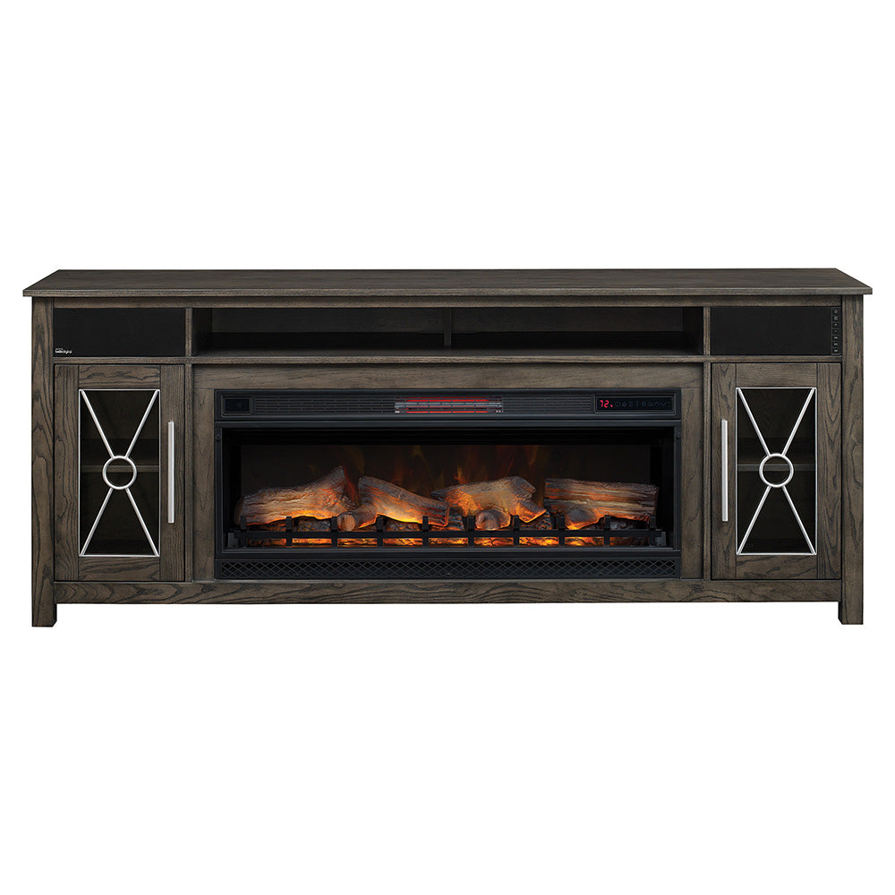 Heathrow 76-in Electric Fireplace TV Stand with Speakers in Tifton Oak