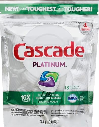 Cascade Platinum Dishwasher Pods, Detergent, Soap Pods, Actionpacs with Dishwasher Cleaner and Deodorizer Action, Fresh, 62 Count