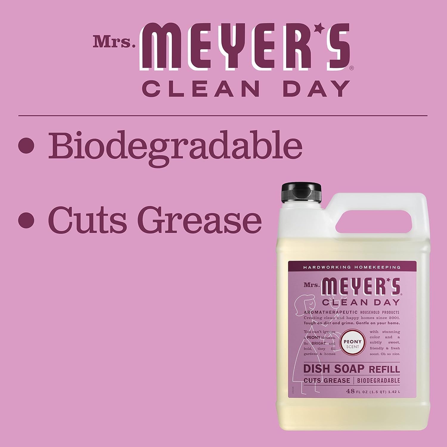 MRS. MEYER'S CLEAN DAY Liquid Dish Soap Refill, Biodegradable Formula, Honeysuckle, 48 fl. oz