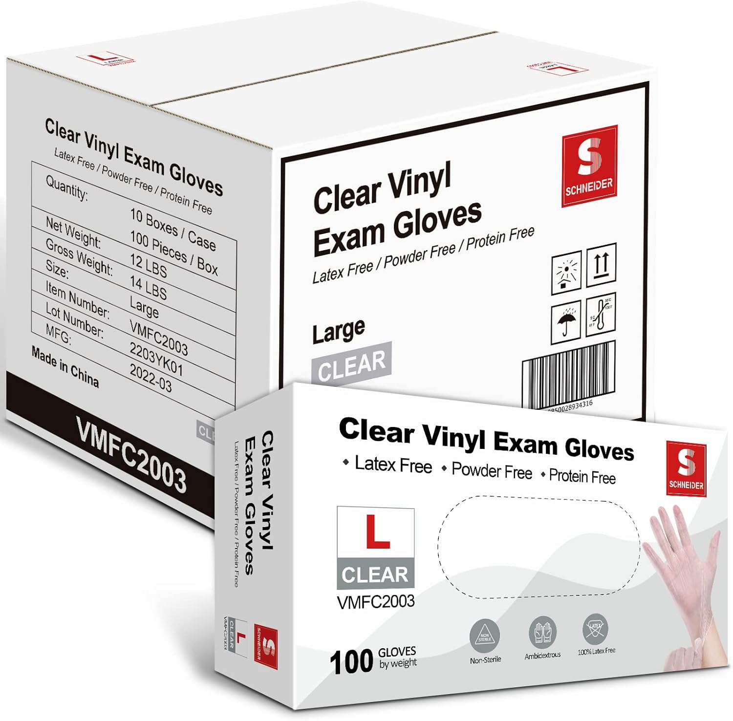 Schneider Clear Vinyl Exam Gloves, Latex-Free, Disposable Medical Gloves, Cleaning Gloves, Food Safe, Powder-Free, 4 mil