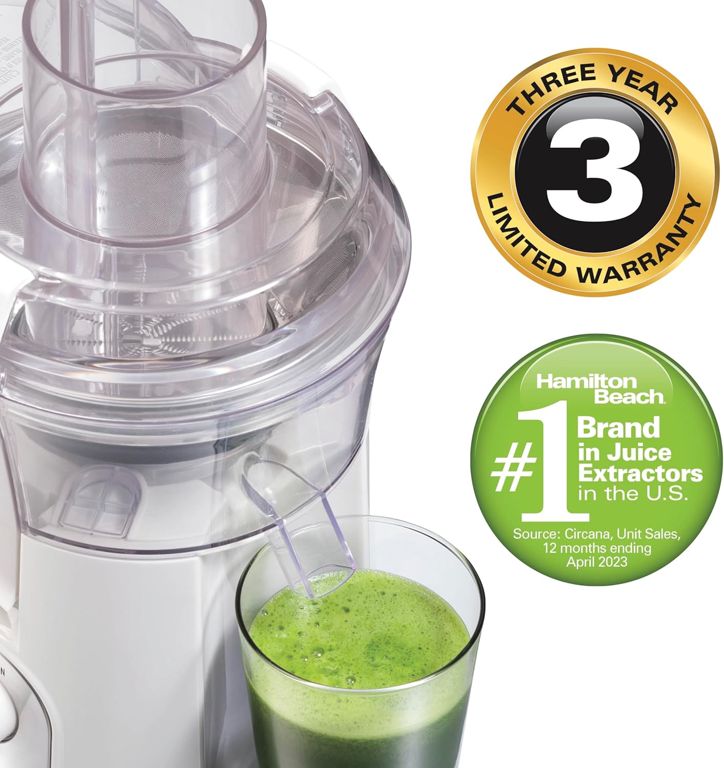 Hamilton Beach Juicer Machine, Big Mouth Large 3” Feed Chute for Whole Fruits and Vegetables, Easy to Clean, Centrifugal Extractor, BPA Free, 800W Motor, Black