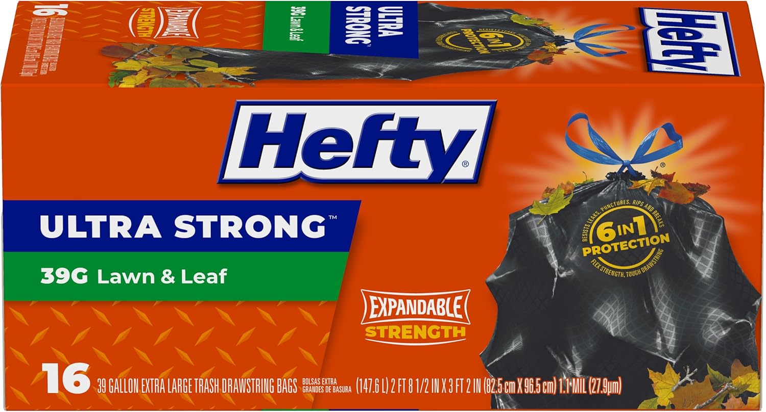 Hefty Ultra Strong Lawn and Leaf Large Trash Bags, 39 Gallon, 16 Count