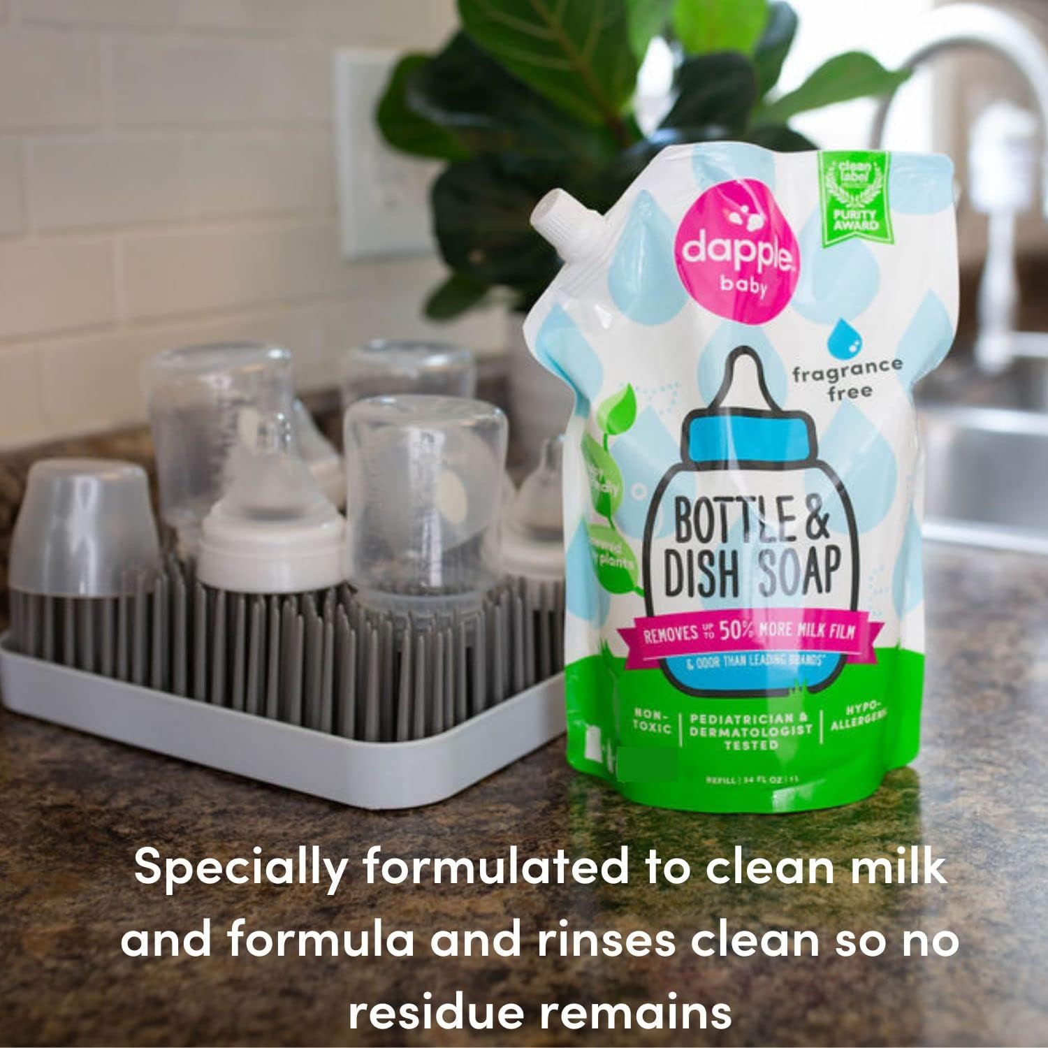 Dapple Baby, Bottle and Dish Soap Dish Liquid Plant Based Hypoallergenic 1 Pump Included, Packaging May Vary, Fragrance Free, 16.9 Fl Oz (Pack of 3)