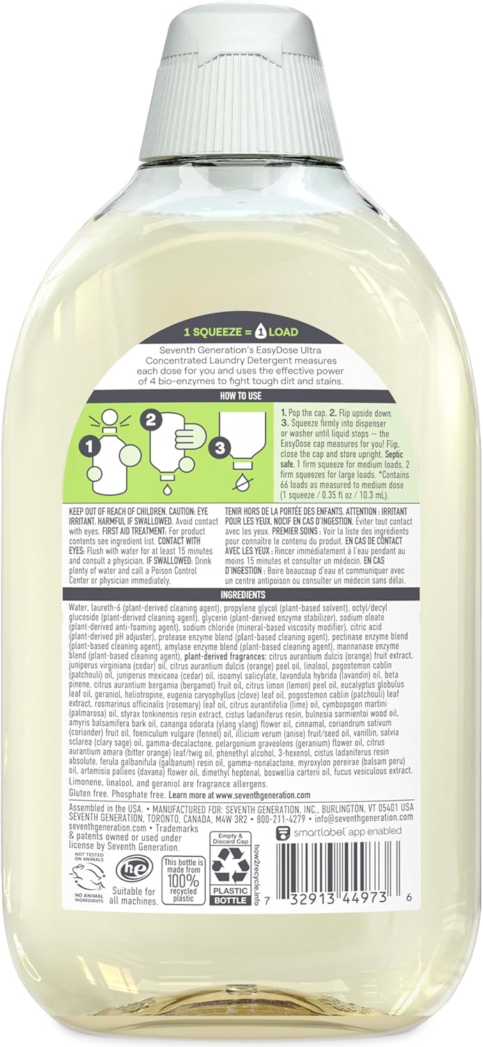 Seventh Generation EasyDose Laundry Detergent, Ultra Concentrated: 66 Loads, Free & Clear Designed for Sensitive Skin, 23.1 Fl Oz