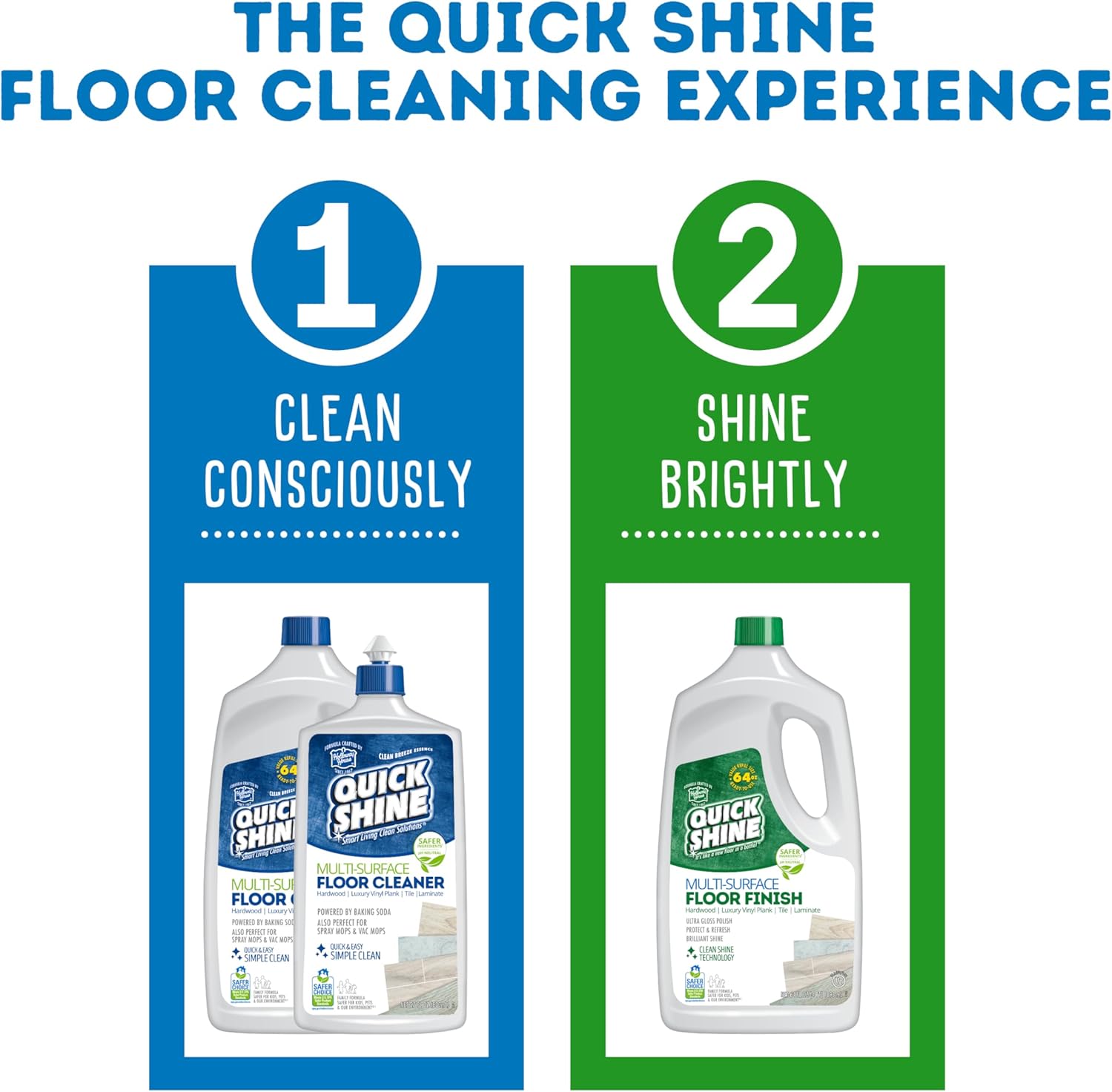 Quick Shine Multi Surface Floor Finish 64oz | Cleaner & Polish to use on Hardwood, Laminate, Luxury Vinyl Plank LVT, Tile & Stone