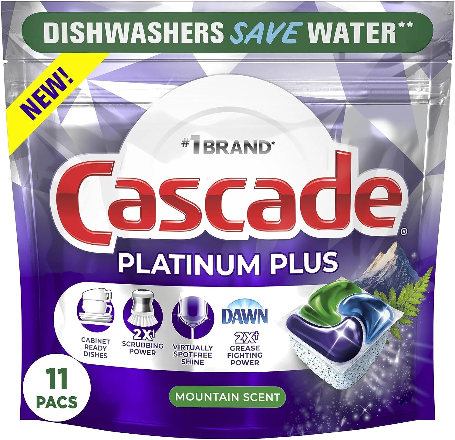 Cascade Platinum Plus Dishwasher Pod, Dish Detergent ActionPacs Dish Pods, Fresh, 52 Count