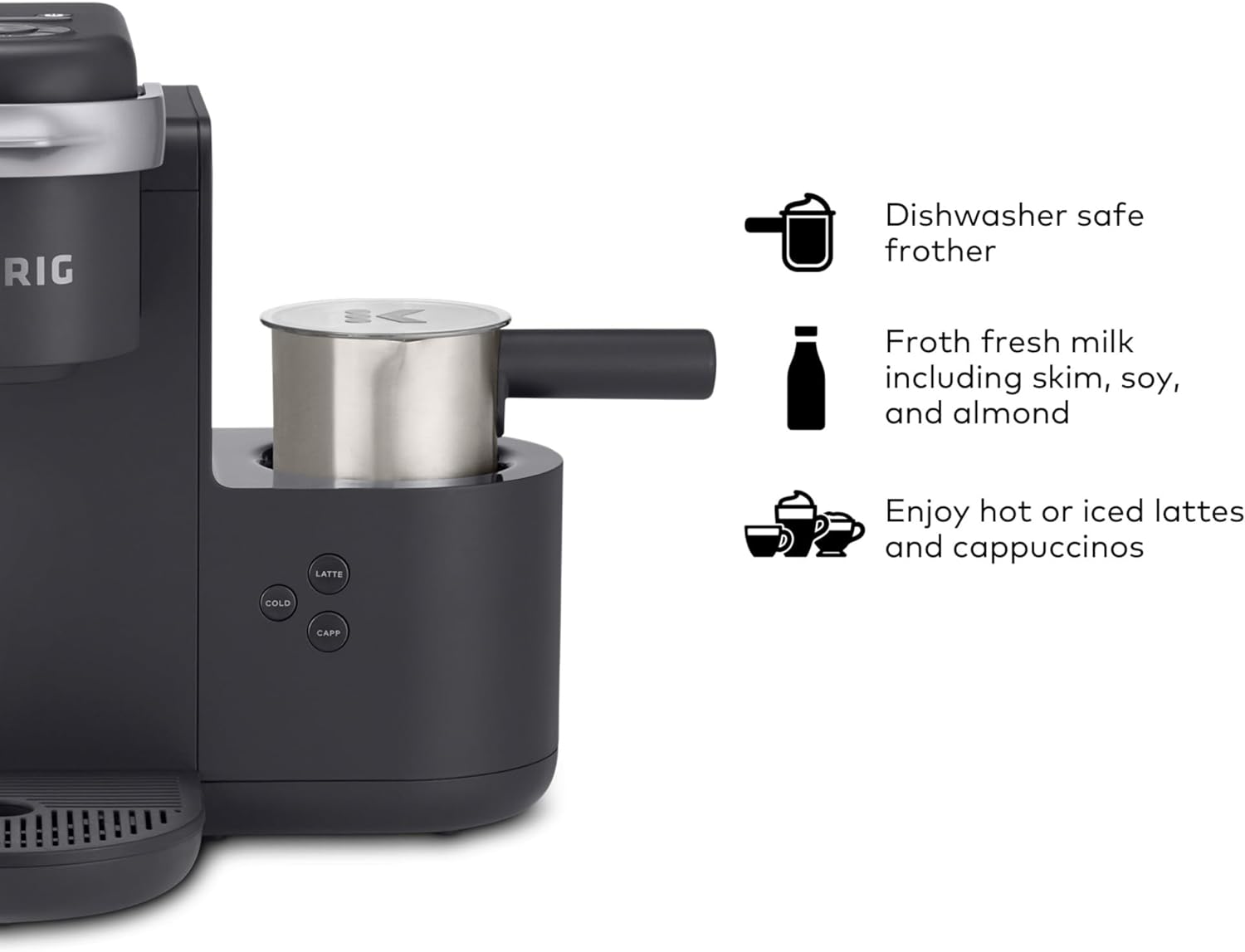 Keurig K-Cafe K-Duo Single Serve Coffee, Latte and Cappuccino Maker, 32 K-Cup Pods, Dark Charcoal