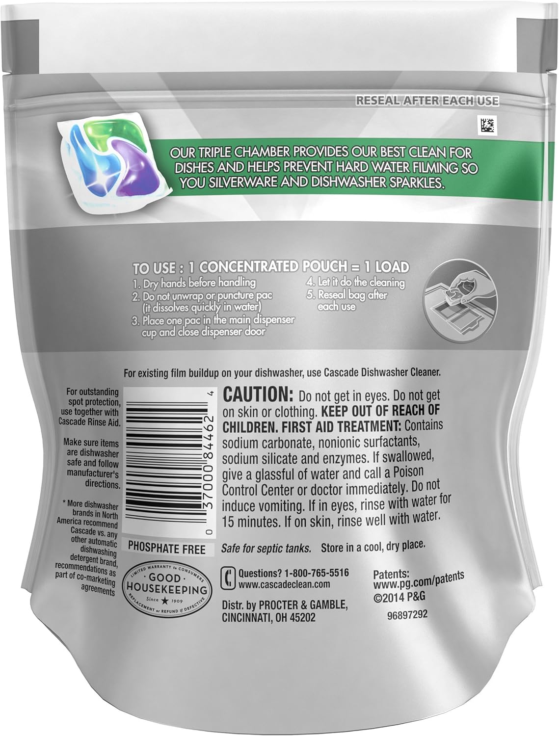 Cascade Platinum Dishwasher Pods, Detergent, Soap Pods, Actionpacs with Dishwasher Cleaner and Deodorizer Action, Fresh, 62 Count