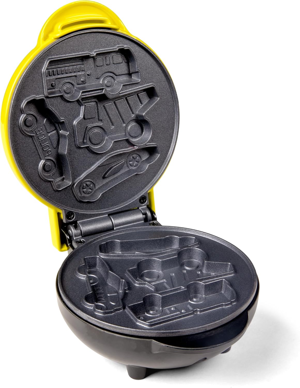 Nostalgia MyMini Cars and Trucks Shape Electric Waffle Maker, 5-Inch Non-Stick Griddle for Waffles, Hash Browns, Eggs, and More, Yellow