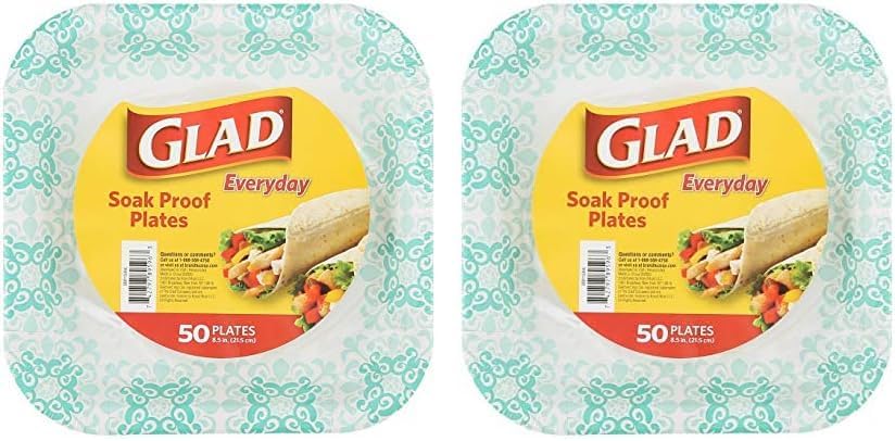 Glad Square Disposable Paper Plates for All Occasions | Soak Proof, Cut Proof, Microwaveable Heavy Duty Disposable Plates | 8.5