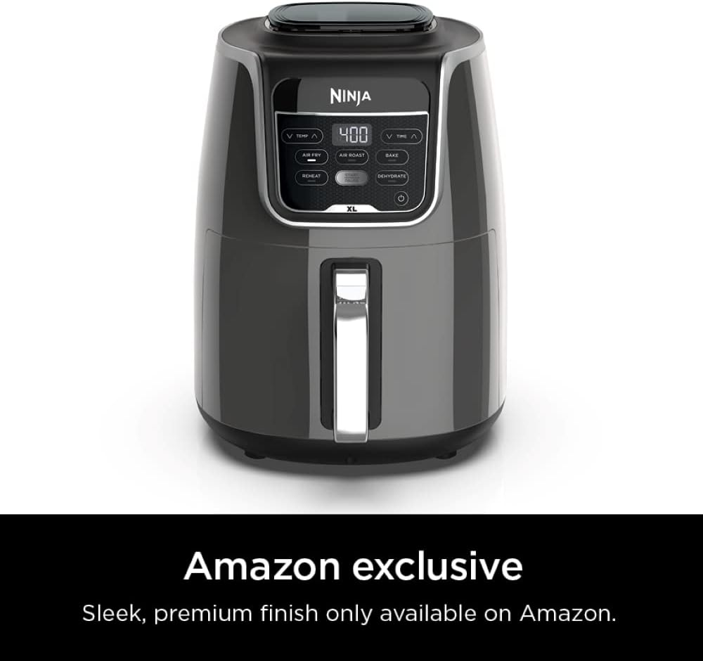 Ninja Air Fryer, Roast, Bake, Air Fry, Roast, Broil, Reheats, & Dehydrates, 4-in-1, Fries, Frozen Food, Veggies, and Juicy Meat, Less Oil, Easy Meals, Healthy Meals, Compact, 4 QT, Grey, AF101