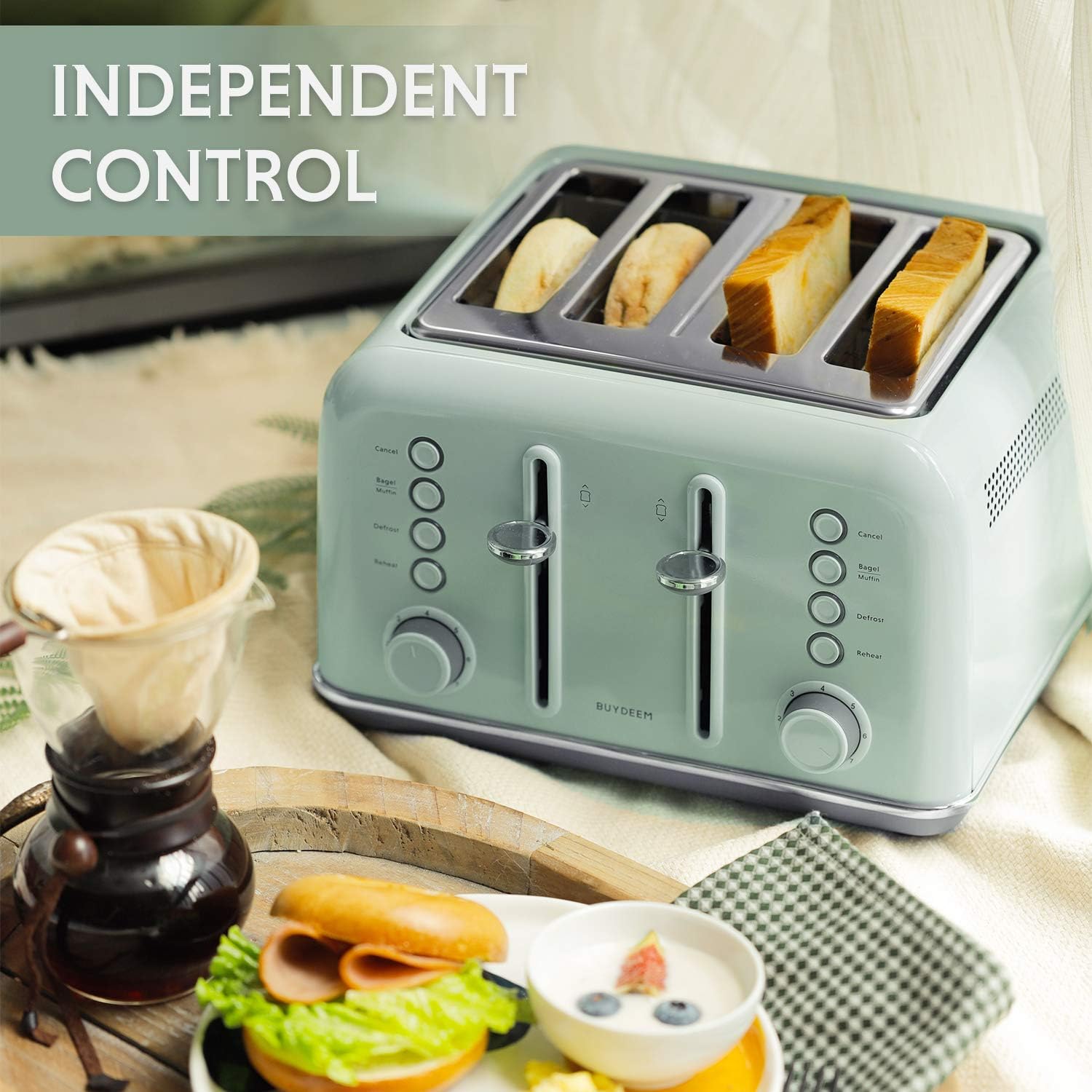 BUYDEEM DT620 2-Slice Toaster, Extra Wide Slots, Retro Stainless Steel with High Lift Lever, Bagel and Muffin Function, Removal Crumb Tray, 7-Shade Settings,Stainless Steel