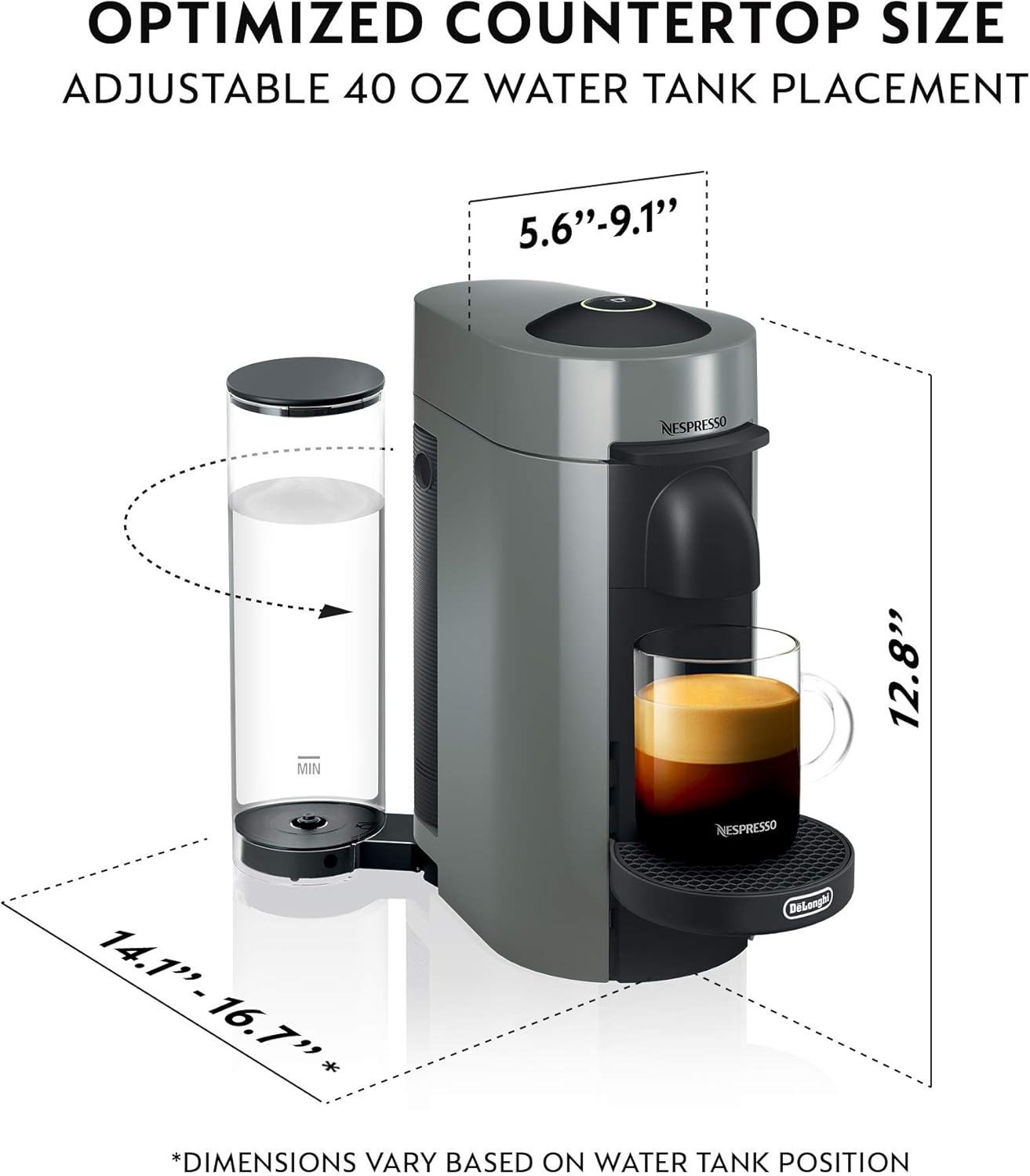 Nespresso Vertuo Plus Deluxe Coffee and Espresso Maker by De'Longhi, Matte Black
