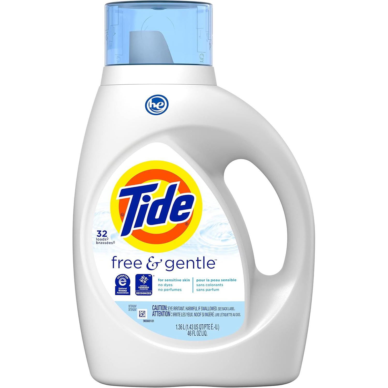 Tide Free & Gentle Laundry Detergent Liquid, HE Compatible, 100 Loads, 132 fl oz Hypoallergenic Laundry Detergent for Sensitive Skin