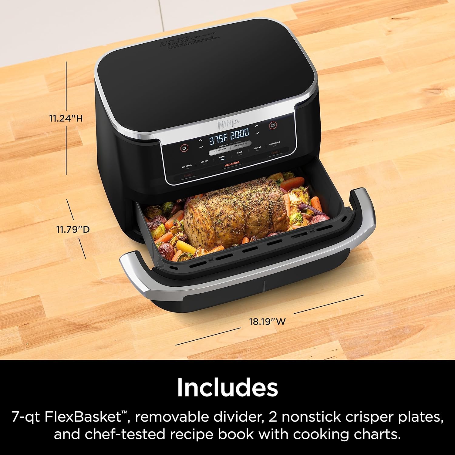 Ninja Air Fryer, Thermometer, Roast, Bake, Air Fry, Crisps, Broil, Reheats, Keep Warm, 10-in-1, Fries, Frozen Food, Veggies, and Meat, Quick Meals, Healthy Meals, Less Oil, 10 QT, Grey, DZ550