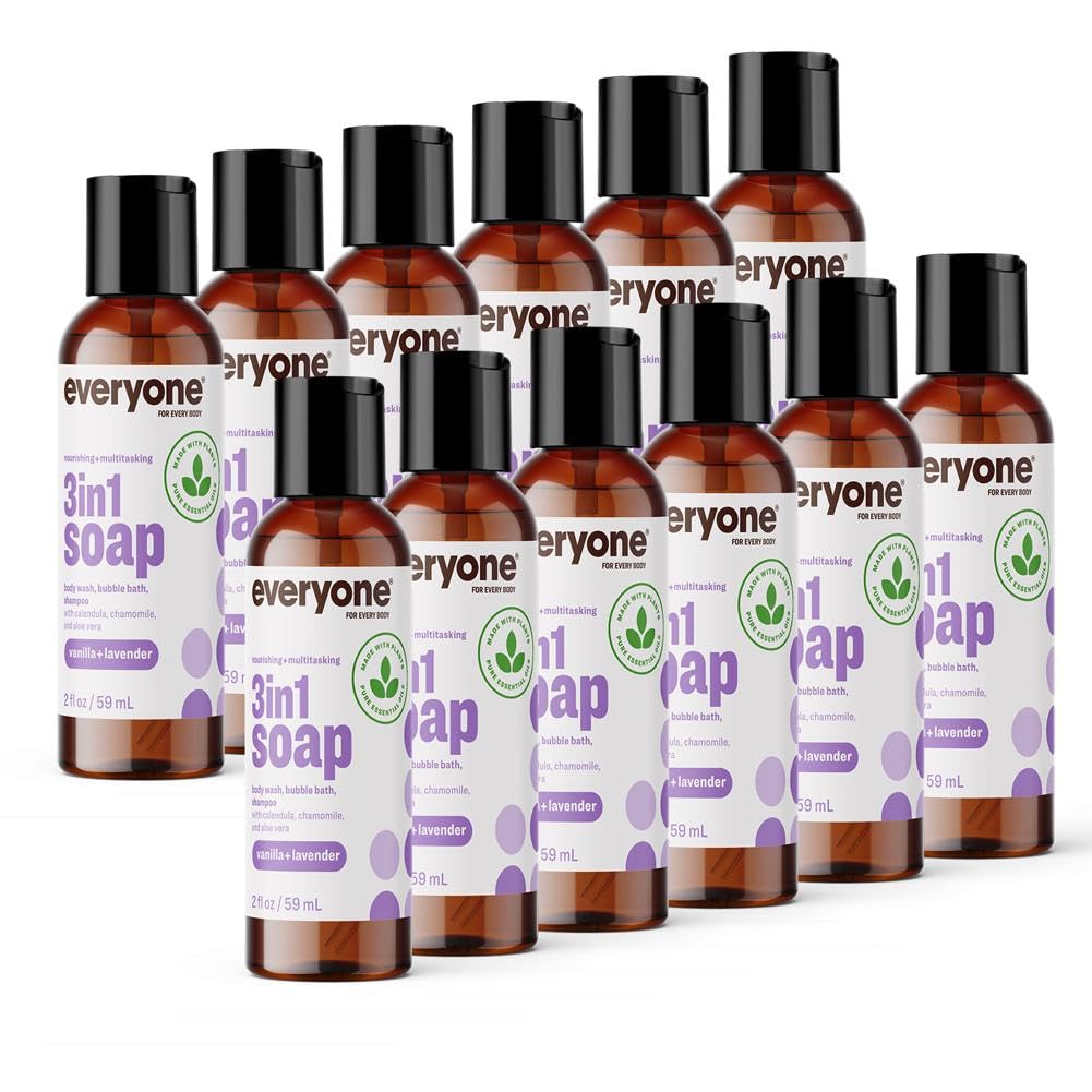 Everyone 3-in-1 Soap, Body Wash, Bubble Bath, Shampoo, 32 Ounce (Pack of 2), Lavender and Aloe, Coconut Cleanser with Organic Plant Extracts and Pure Essential Oils (Packaging May Vary)