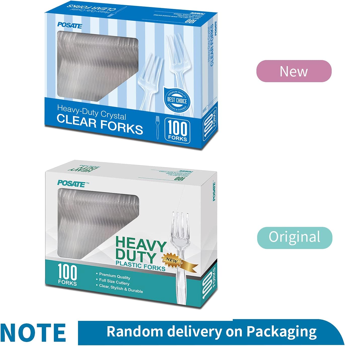 POSATE Heavy Weight Plastic Forks, Clear Disposable, 100 Count