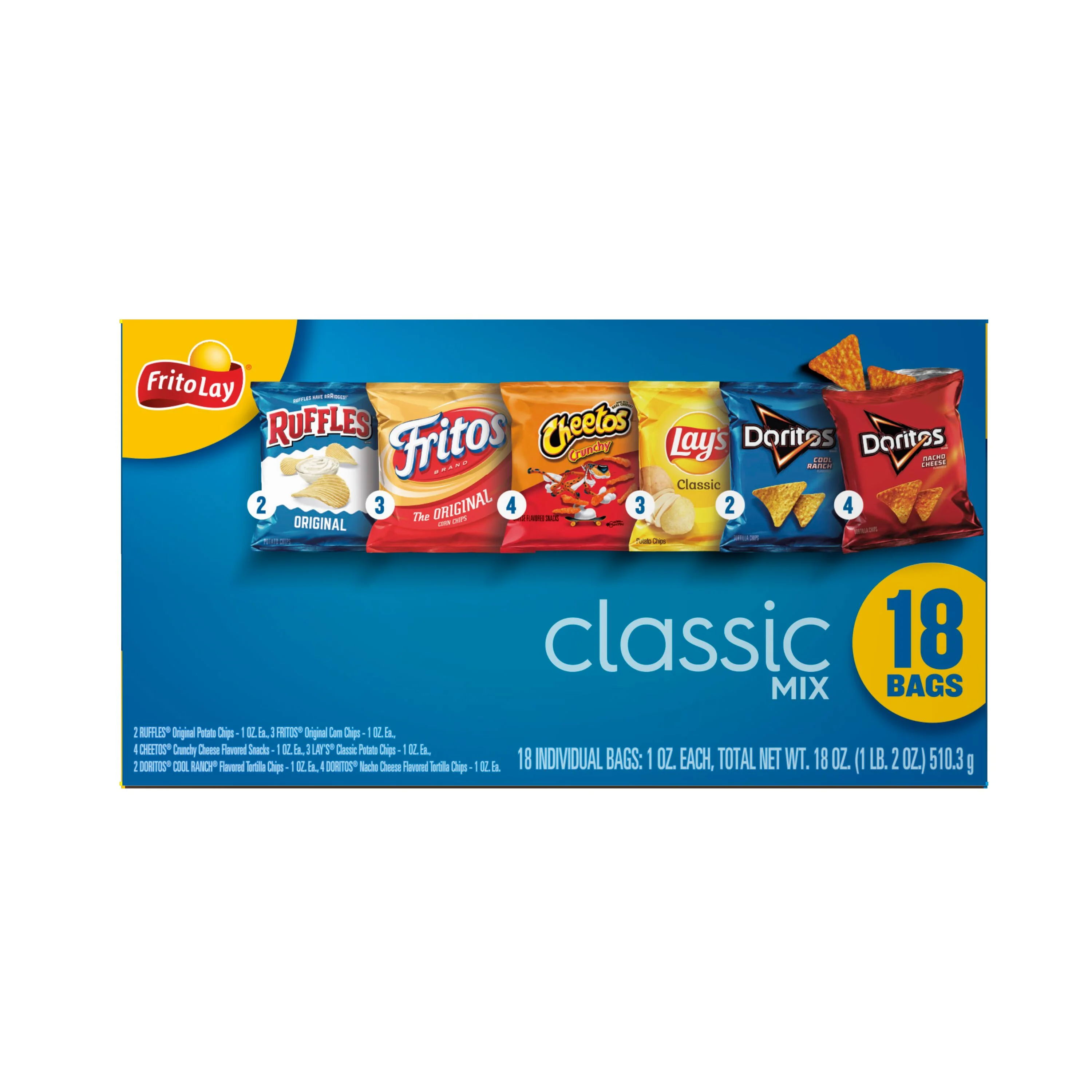 Frito Lay Classic Mix Chips Variety Pack, 1 oz, 18 Count