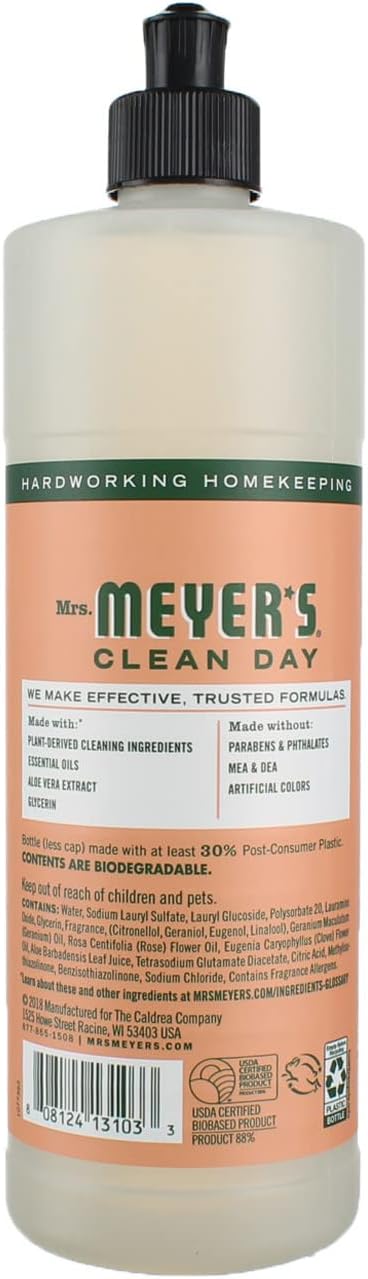 MRS. MEYER'S CLEAN DAY Liquid Dish Soap, Biodegradable Formula, Basil, 16 fl. oz - Pack of 3