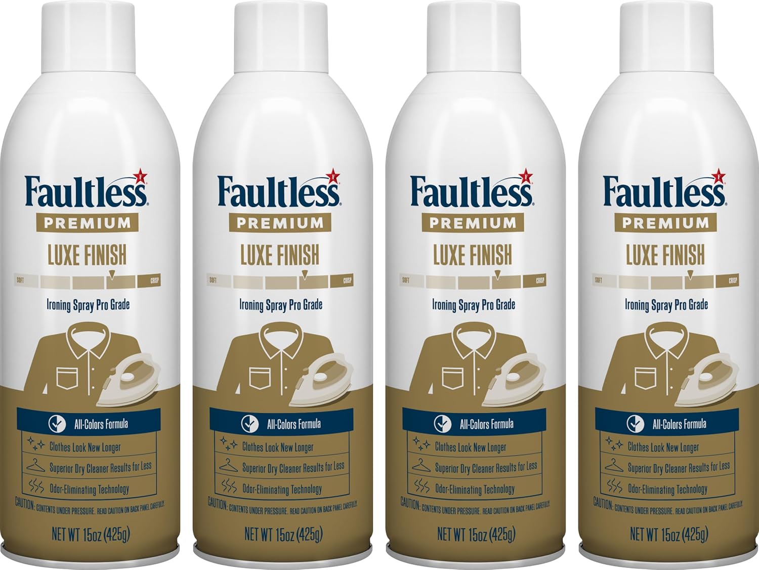 Faultless Premium Luxe Spray Starch (20 Oz, 4 Pack) Spray Starch for Ironing that Makes Your Clothes New Again, Use as a Spray on Starch that Reduces Ironing Time with No Flaking, Sticking or Clogging