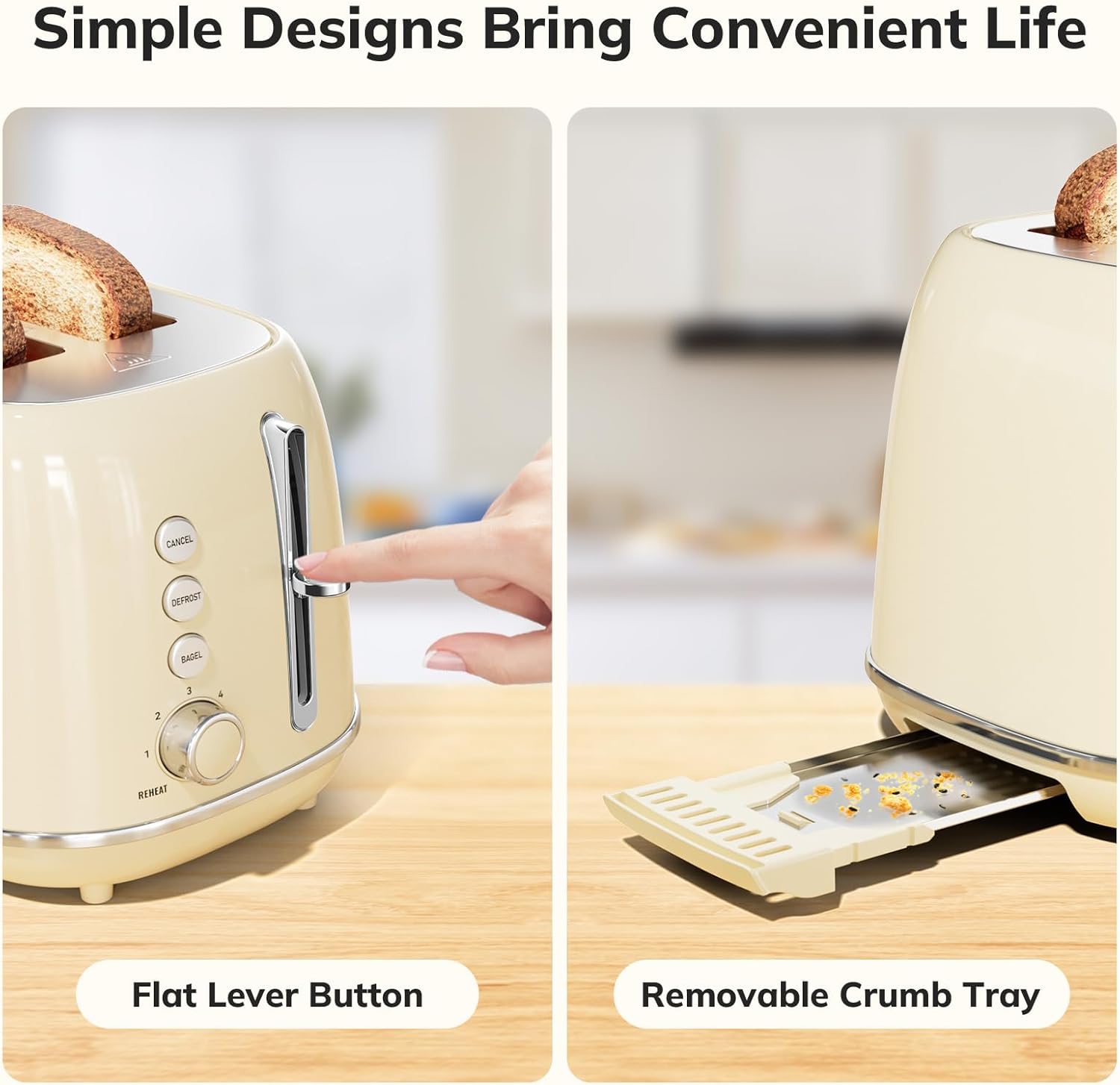 2 Slice Stainless Steel Toaster Retro with 6 Bread Shade Settings, Bagel, Cancel, Defrost Function, 2 Slice Toaster with Extra Wide Slot, Removable Crumb Tray, White