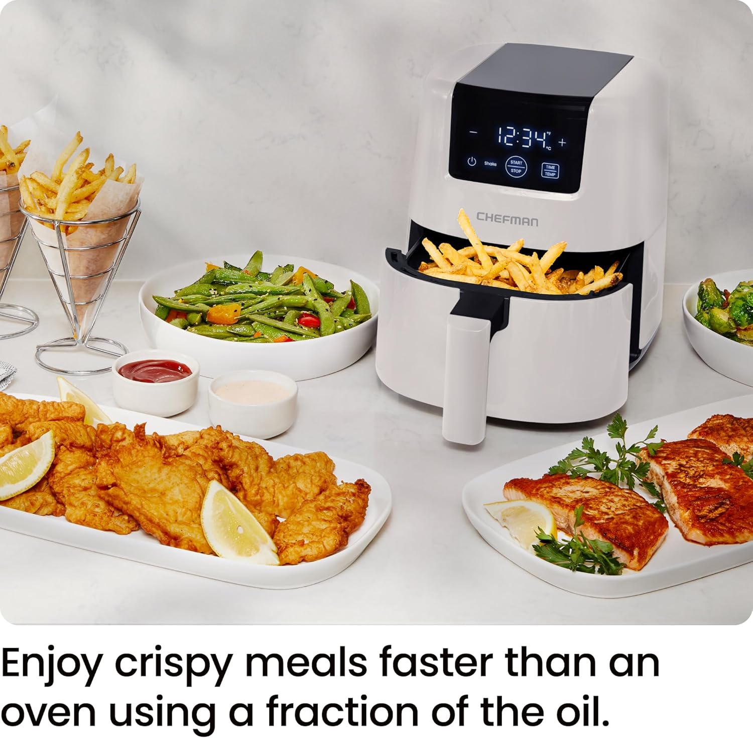 CHEFMAN 2 Qt Mini Air Fryer – Digital Space-Saving Compact Air Fryer with Nonstick and Dishwasher Safe Basket, Quick & Easy Meals in Minutes, Features Digital Timer and Shake Reminder – Grey