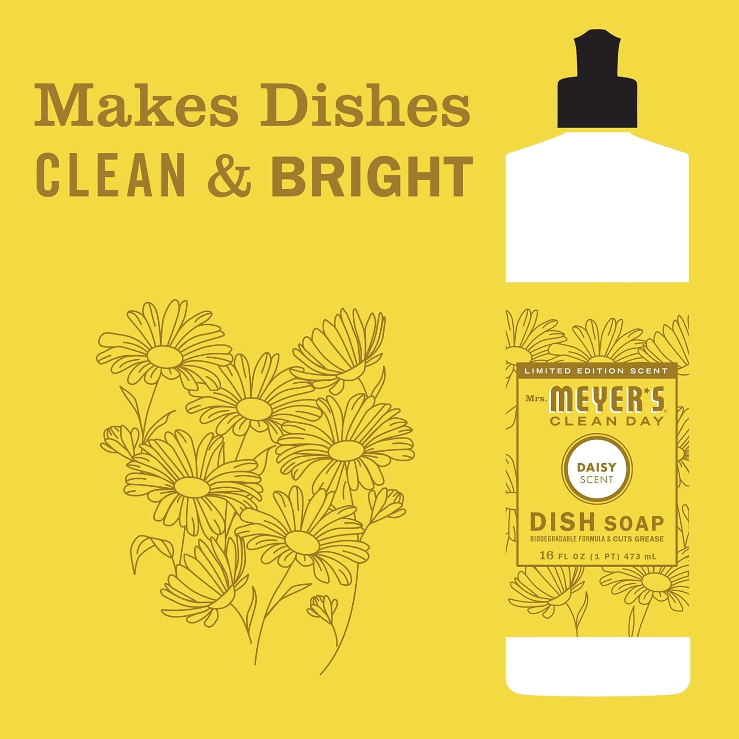 MRS. MEYER'S CLEAN DAY Liquid Dish Soap, Biodegradable Formula, Basil, 16 fl. oz - Pack of 3