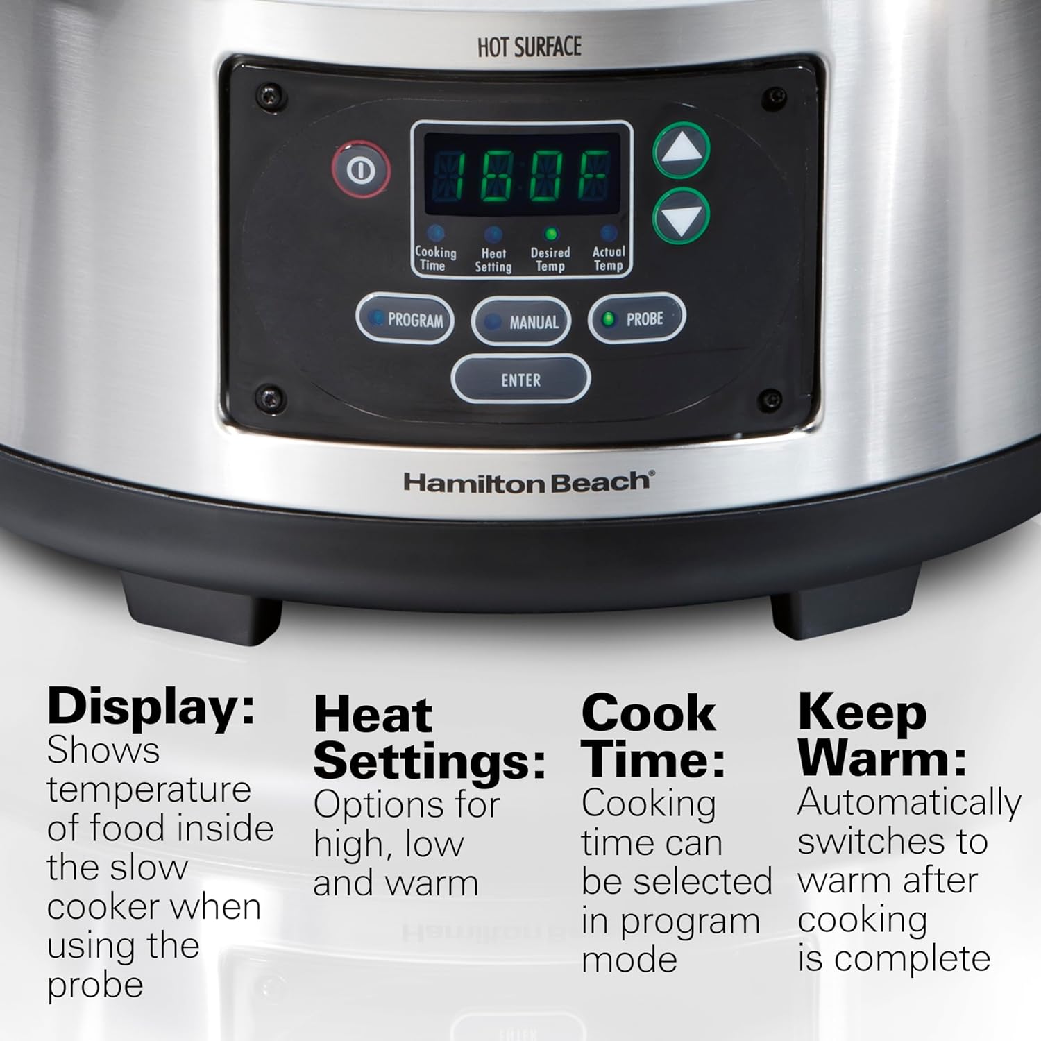 Hamilton Beach Portable 6 Quart Set & Forget Digital Programmable Slow Cooker with Lid Lock, Temperature Probe, Dishwasher Safe Crock & Lid, Black Stainless (33866)