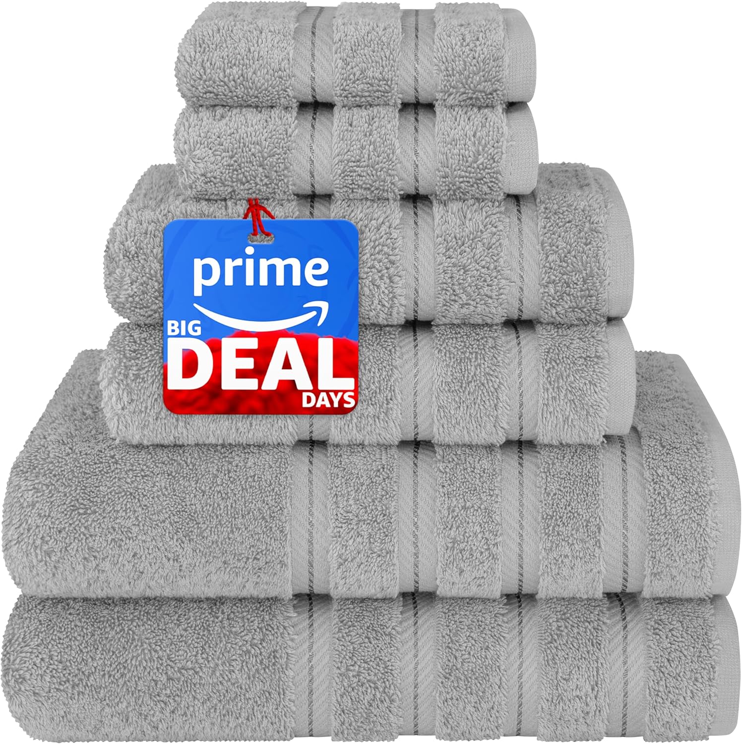 American Soft Linen Luxury 6 Piece Towel Set, 2 Bath Towels 2 Hand Towels 2 Washcloths, 100% Cotton Turkish Towels for Bathroom, Light Grey Towel Sets