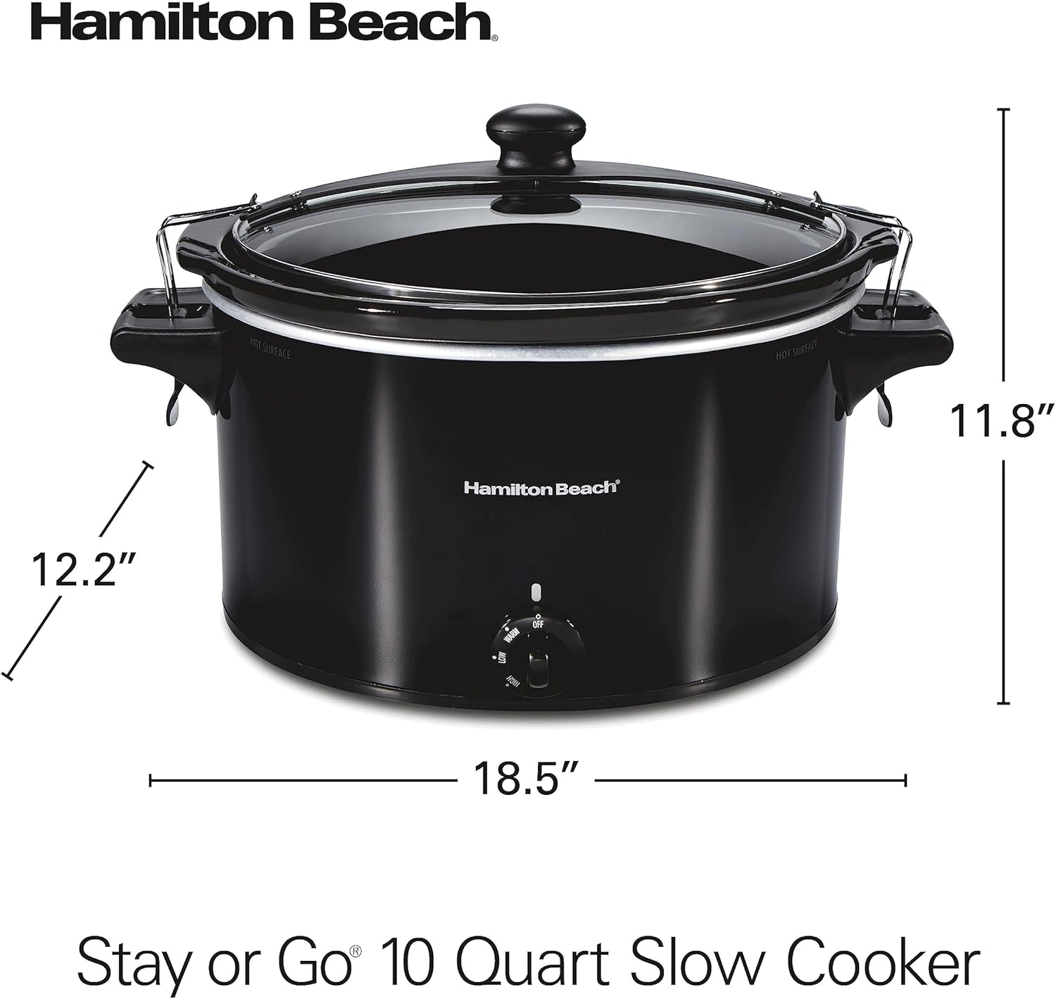 Hamilton Beach Slow Cooker, Extra Large 10 Quart, Stay or Go Portable With Lid Lock, Dishwasher Safe Crock, Black (33195)