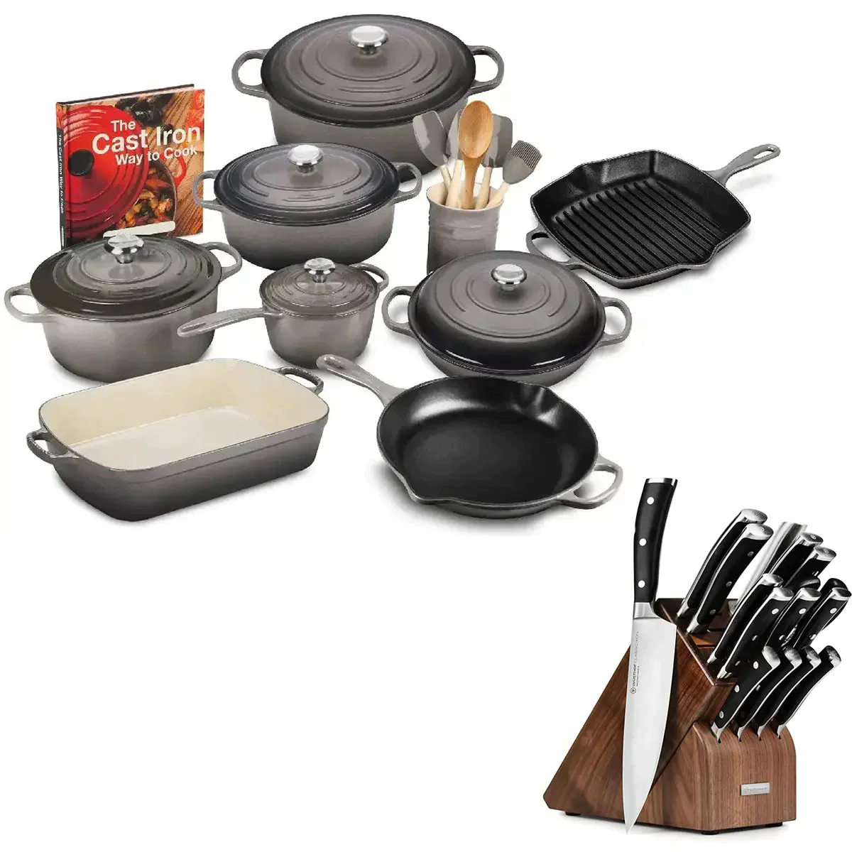 Signature Cast Iron Cookware Set  - 20 Piece💝16 Piece Knife Set