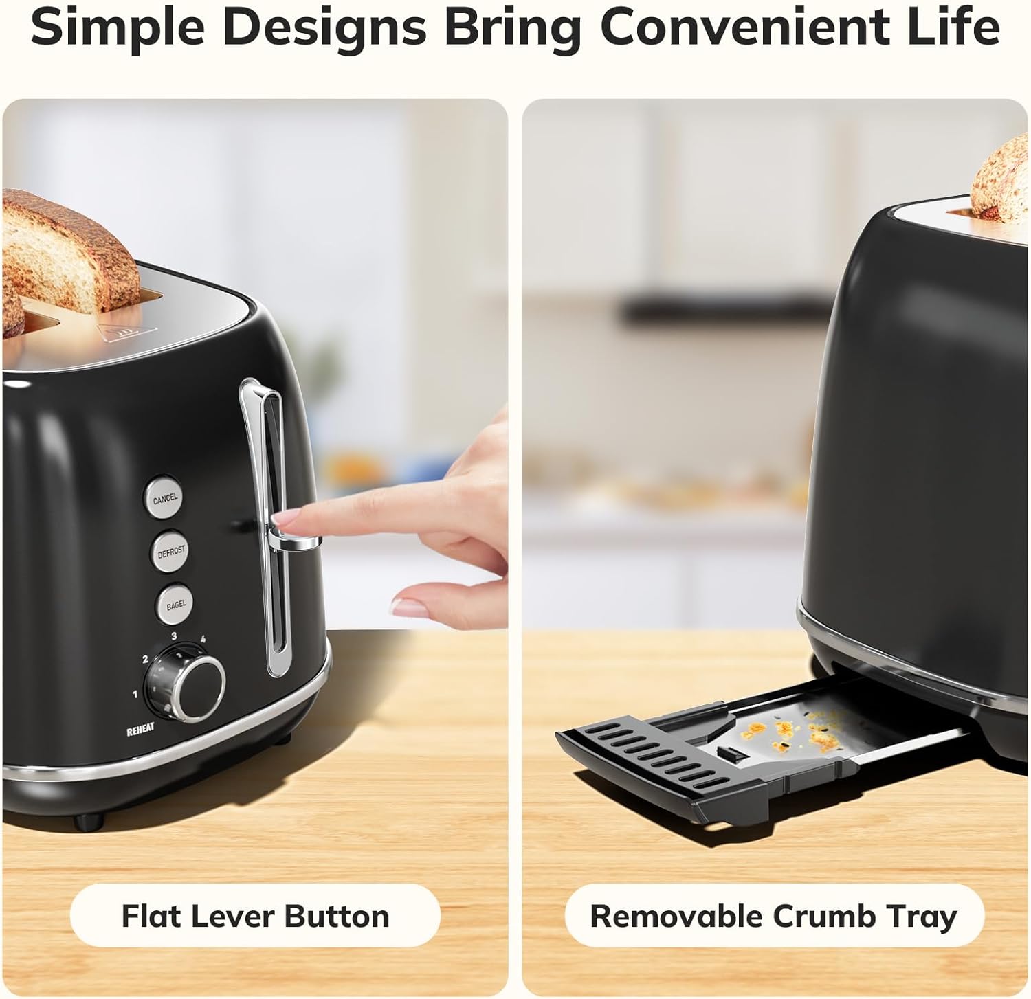 2 Slice Stainless Steel Toaster Retro with 6 Bread Shade Settings, Bagel, Cancel, Defrost Function, 2 Slice Toaster with Extra Wide Slot, Removable Crumb Tray, White