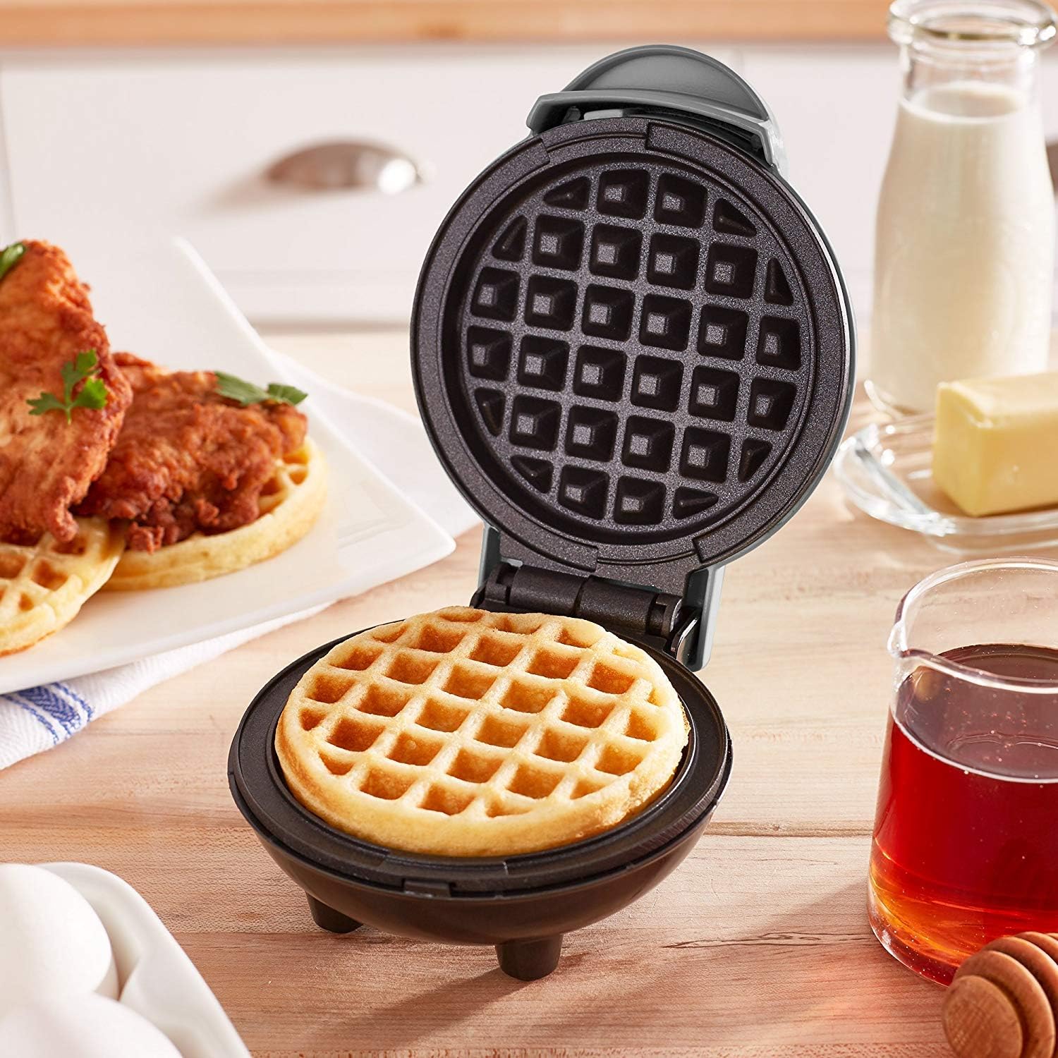 DASH Mini Waffle Maker - 4” Waffle Mold, Nonstick Waffle Iron with Quick Heat-Up, PTFE Nonstick Surface - Perfect Mini Waffle Maker for Kids and Families, Just Add Batter (Aqua)