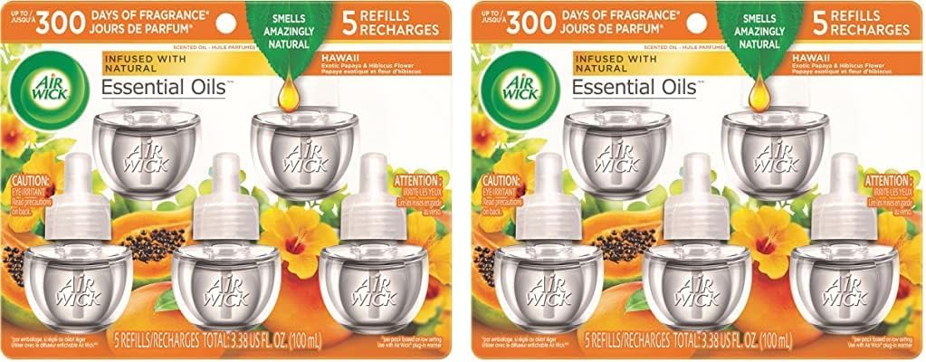 Air Wick Plug in Scented Oil Refill, 5ct, Fresh Linen, Essential Oils, Air Freshener