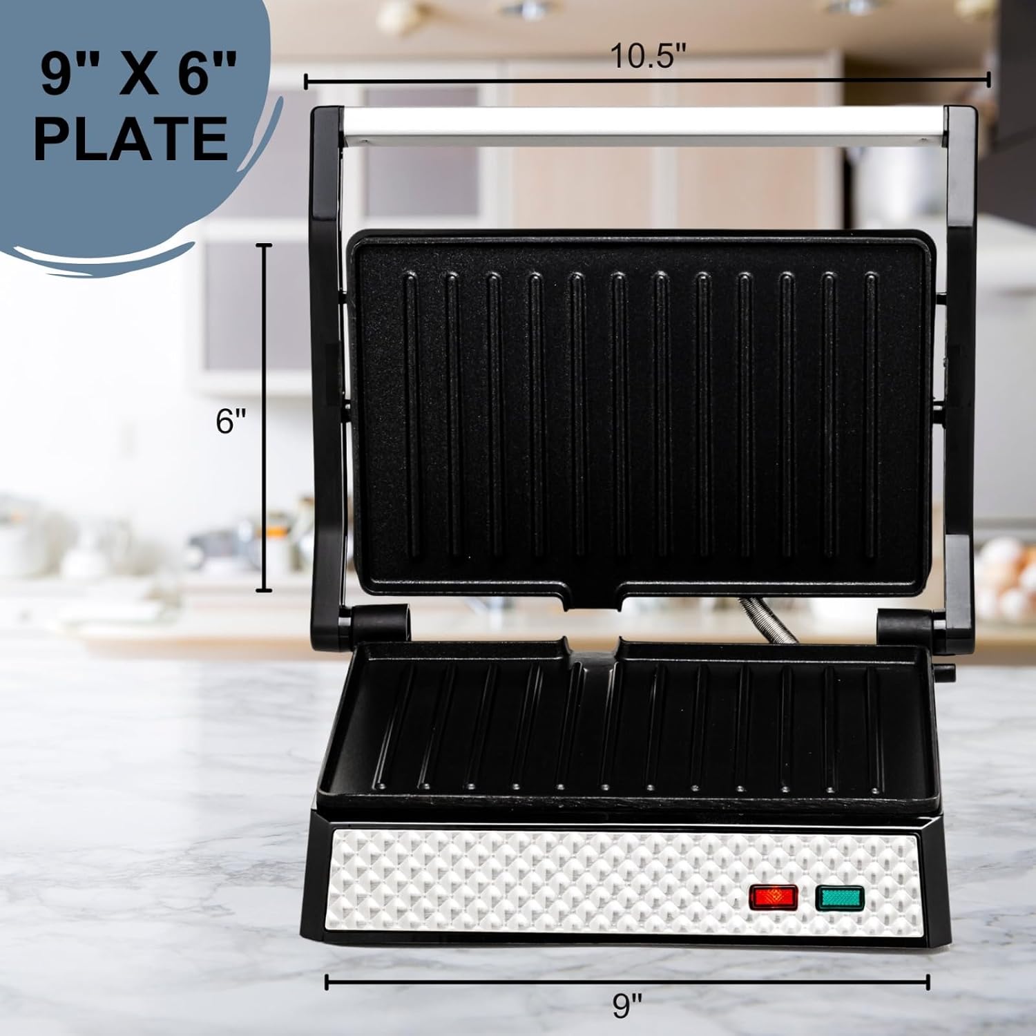 OVENTE Electric Sandwich Maker with Non-Stick Plates, Indicator Lights, Cool Touch Handle, Easy to Clean and Store, Perfect for Cooking Breakfast, Grilled Cheese, Tuna Melts and Snacks, Black GPS401B