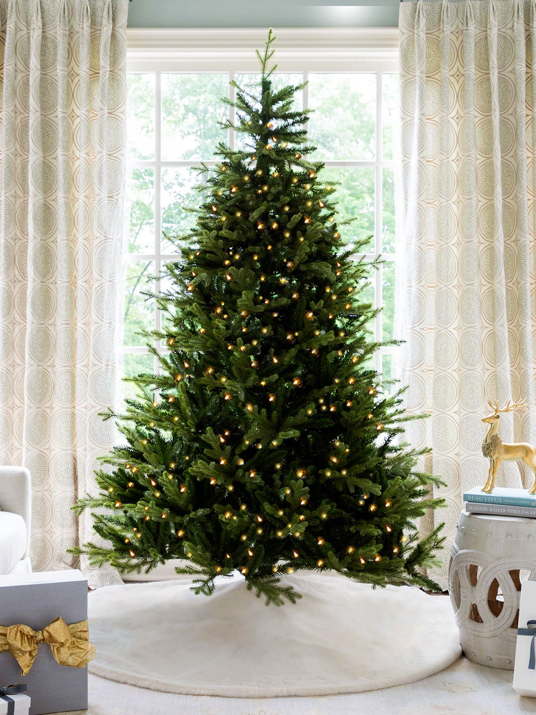 7.5' Scarlet Fir Artificial Christmas Tree with 800 Warm White Led Lights