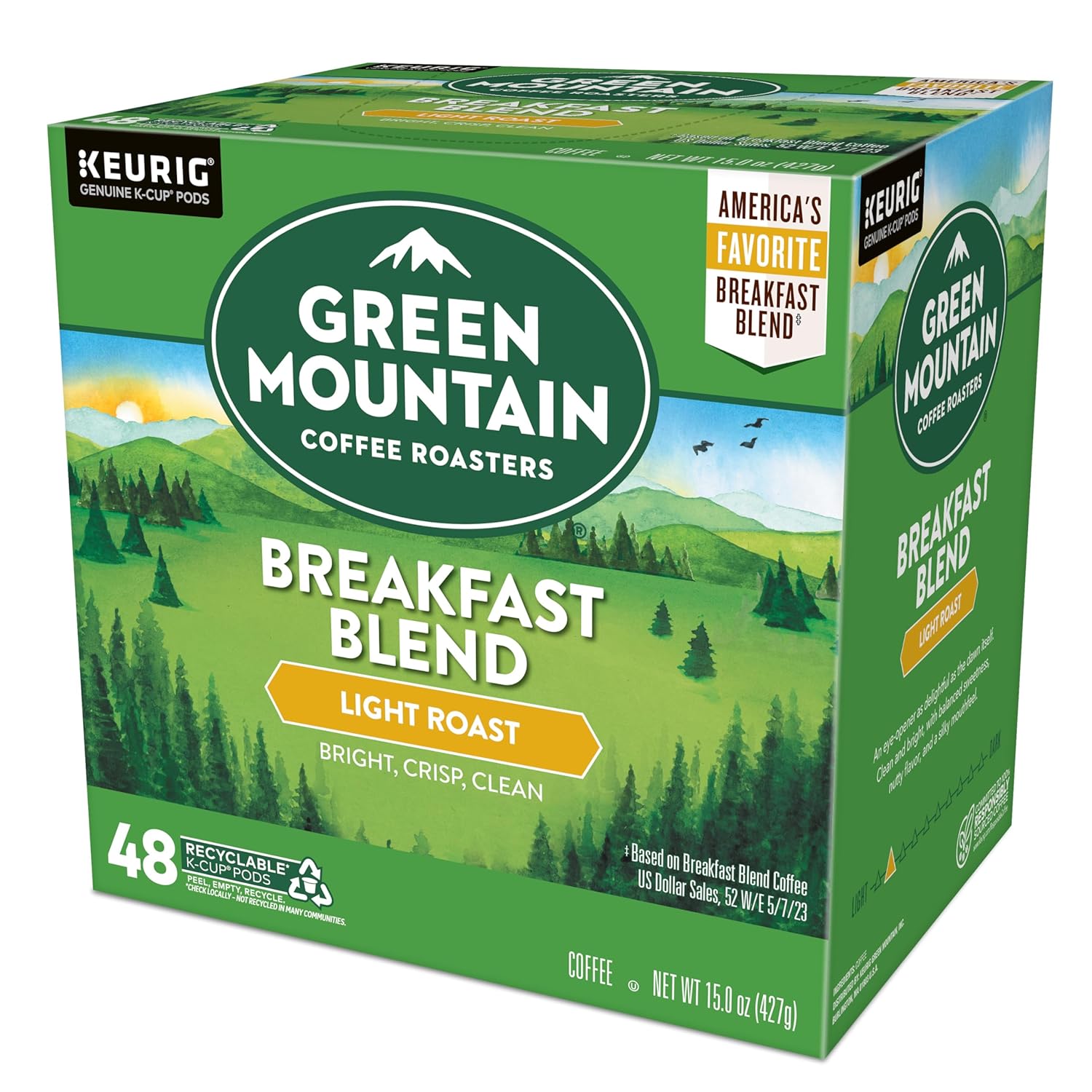 Green Mountain Coffee Roasters Breakfast Blend Single-Serve Keurig K-Cup Pods, Light Roast Coffee, 96 Count