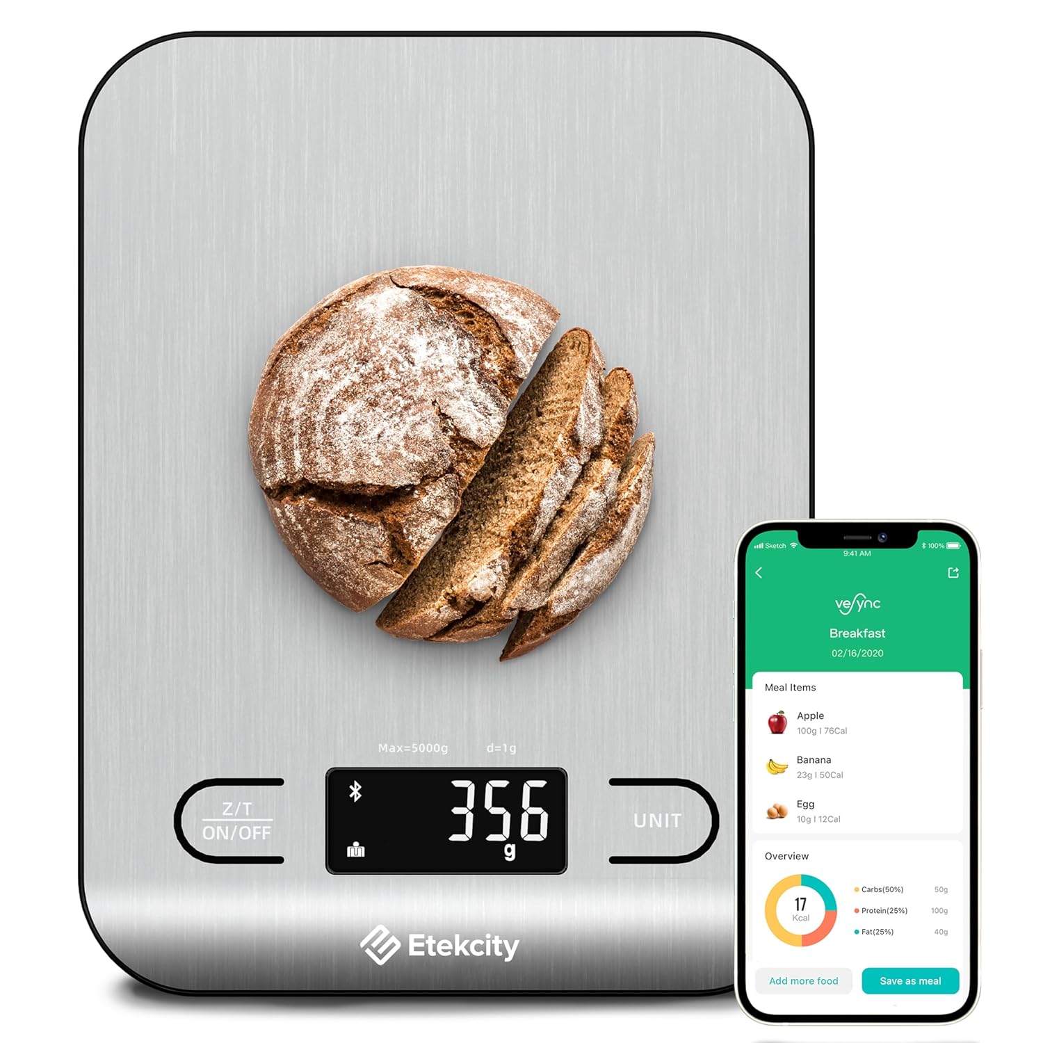 Etekcity Food Kitchen Scale, Digital Grams and Ounces for Weight Loss, Baking, Cooking, Keto and Meal Prep, LCD Display, Medium, 304 Stainless Steel