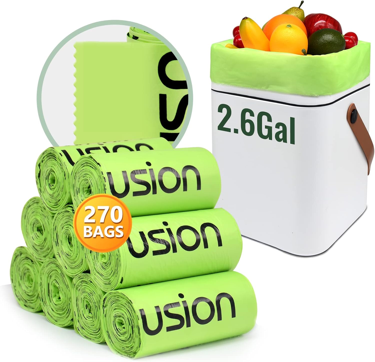 Compostable Bags for Kitchen Compost Bin, 1.2 Gallon, 125 Count, Certified by BPI and ASTM, Leakproof and Odor Control
