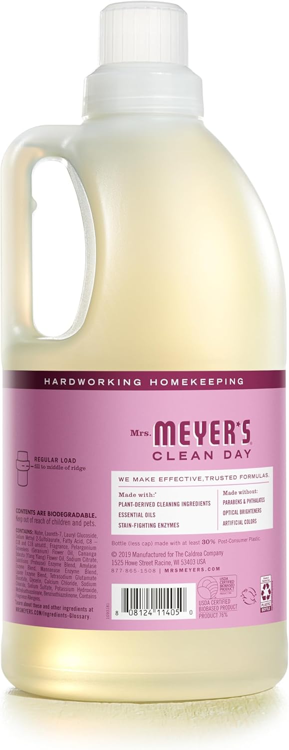 MRS. MEYER'S CLEAN DAY Liquid Laundry Detergent, Biodegradable Formula Infused with Essential Oils, Lavender, 64 oz (64 Loads)