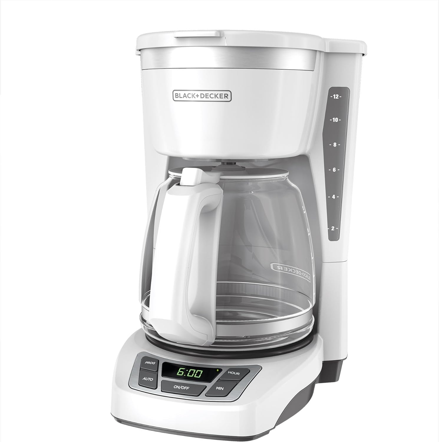 BLACK+DECKER 12-Cup Digital Coffee Maker, Programmable, Washable Basket Filter, Sneak-A-Cup, Auto Brew, Water Window, Keep Hot Plate, Black