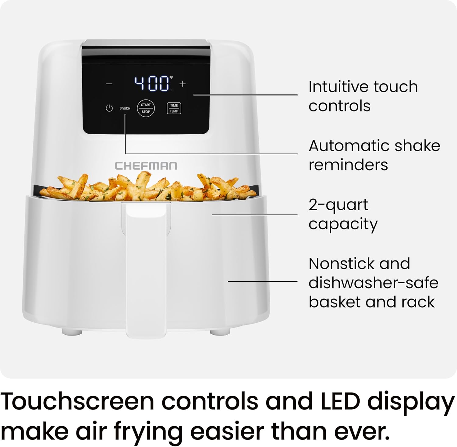 CHEFMAN 2 Qt Mini Air Fryer – Digital Space-Saving Compact Air Fryer with Nonstick and Dishwasher Safe Basket, Quick & Easy Meals in Minutes, Features Digital Timer and Shake Reminder – Grey