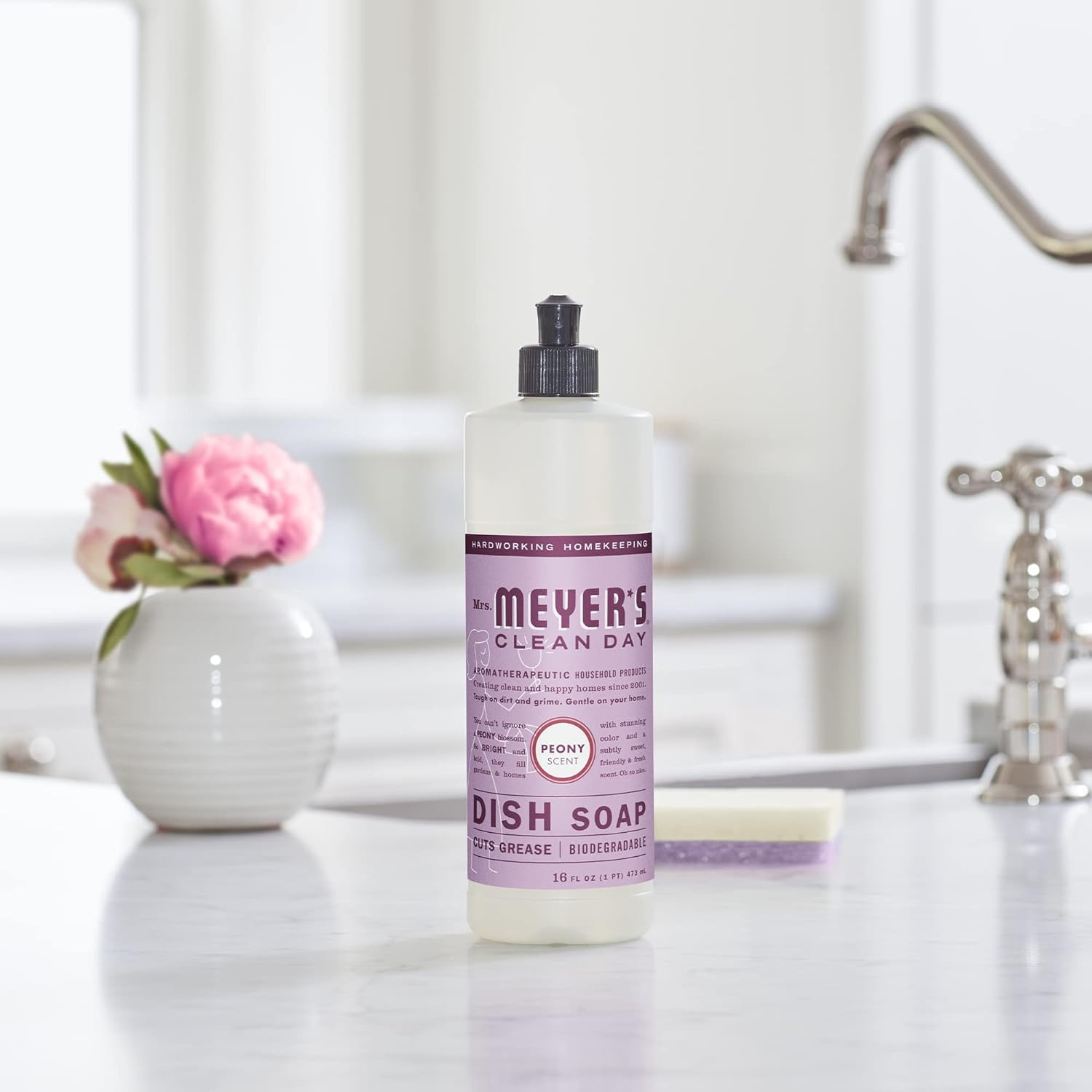 MRS. MEYER'S CLEAN DAY Liquid Dish Soap, Biodegradable Formula, Basil, 16 fl. oz - Pack of 3