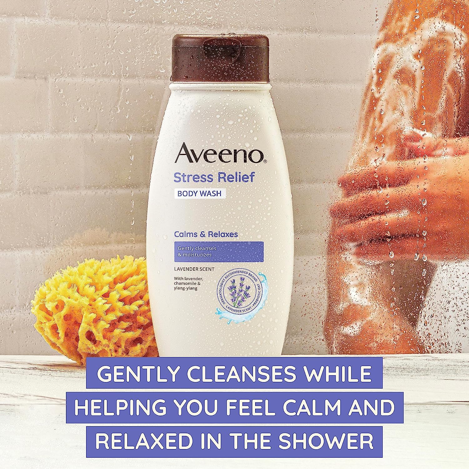 Aveeno Stress Relief Body Wash with Soothing Oat for Sensitive Skin, Lavender Body Wash to help you feel Calm and Relaxed, Sulfate-Free, 33 FL OZ